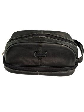 Fossil Men's Black Leather Toiletry Kit with Contrast Stitching
